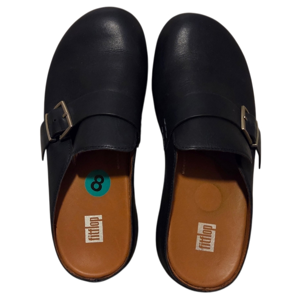FitFlop SHUV Leather Buckle Clogs FK7-399 Slides Anti-slip Women's Size 8 Blue - Picture 7 of 7